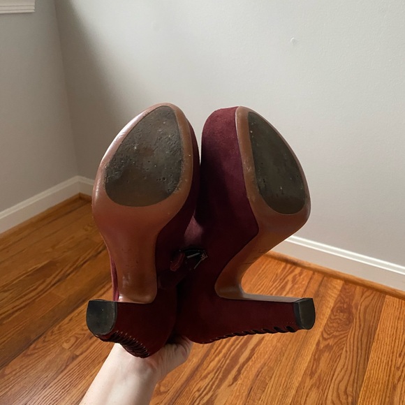 Alaïa Burgundy Suede Lace Up Ankle Boots - Size 7 - Picture 9 of 10